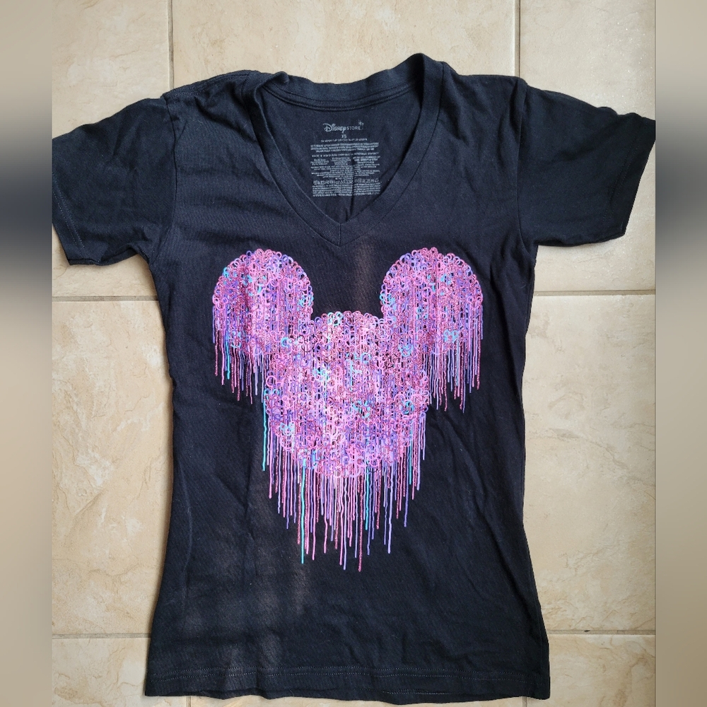 Disney Store Mickey Head Dripping Glitter Shirt-XS